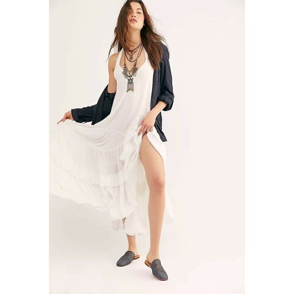 NWT FREE PEOPLE ENDLESS SUMMER Sz L FOREVER TIERED RUFFLE MAXI DRESS IN IVORY